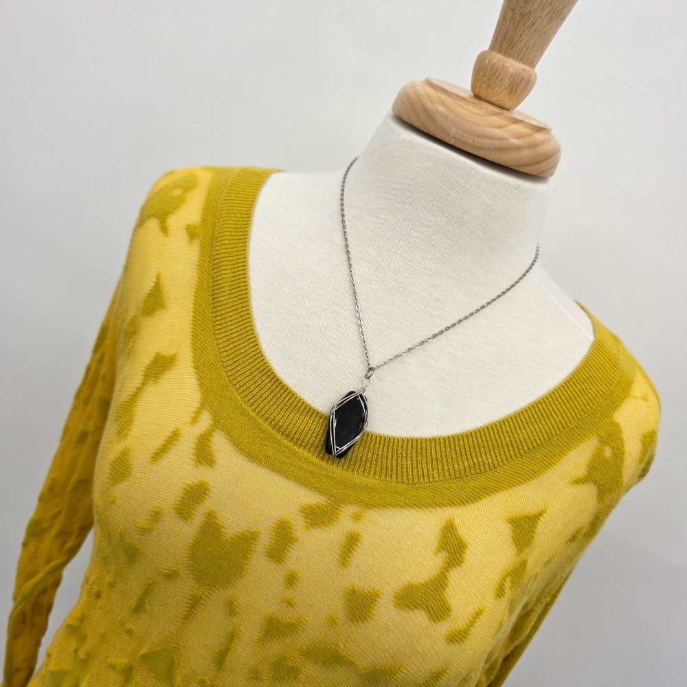 Cabi Womens L Yellow Burnout Sheer Lightweight Textured Knit Long Sleeve Top - Picture 5 of 12